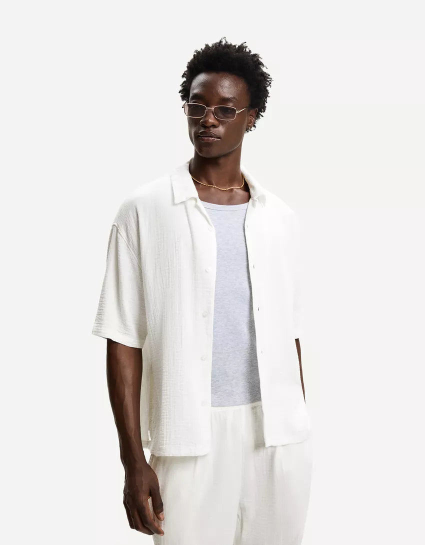 Rövid ujjú ing BERSHKA, fehér