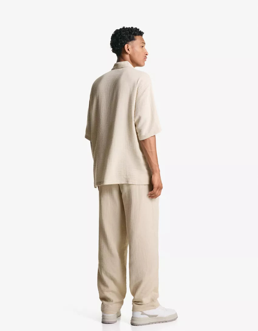 Rövid ujjú ing BERSHKA, bézs