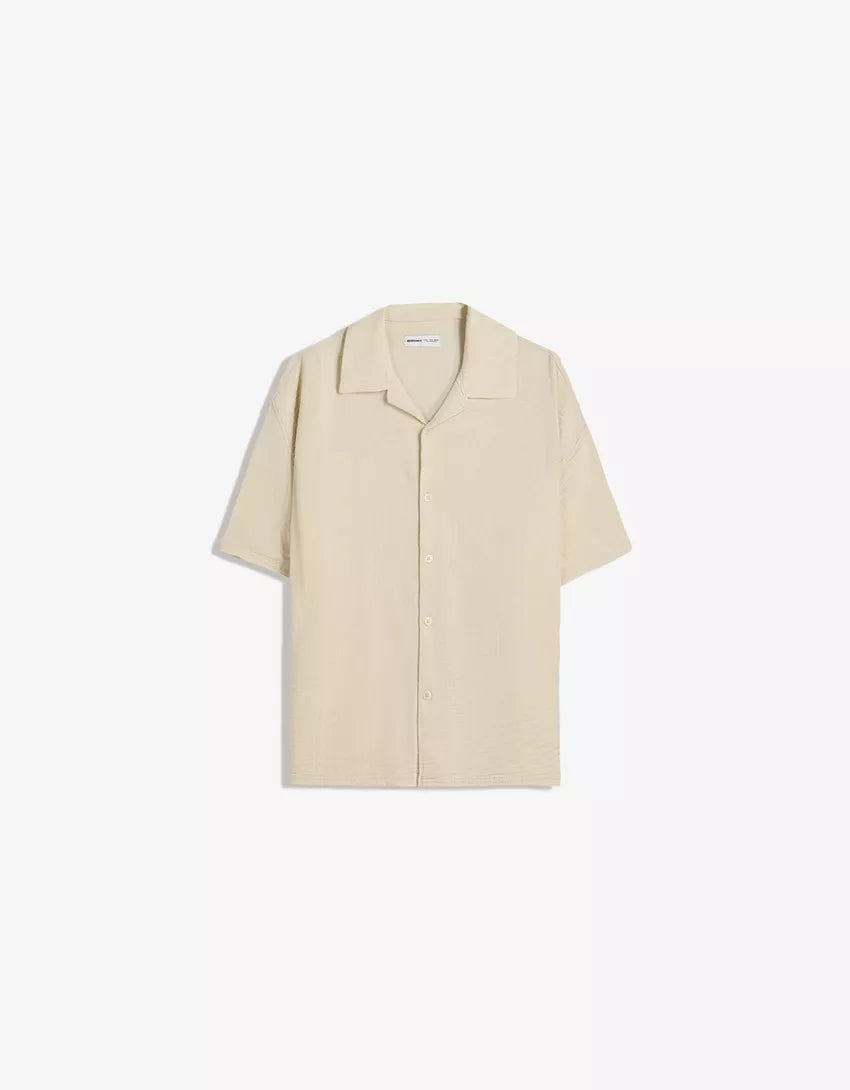 Rövid ujjú ing BERSHKA, bézs