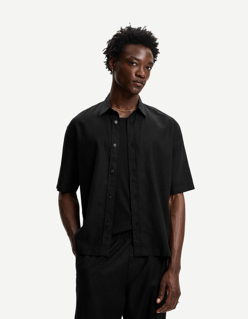 Rövid ujjú ing BERSHKA, fekete