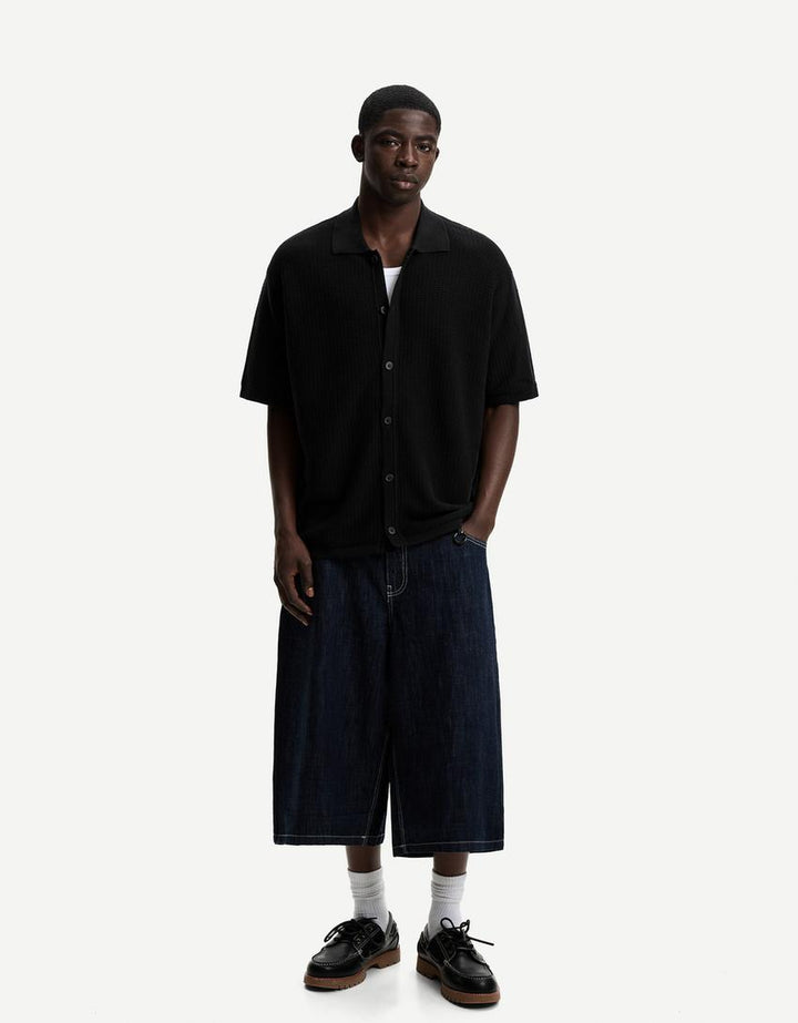 Rövid ujjú ing BERSHKA, fekete