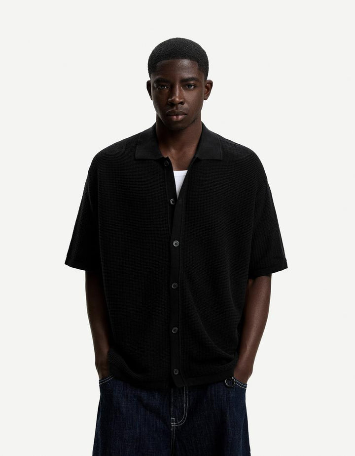 Rövid ujjú ing BERSHKA, fekete