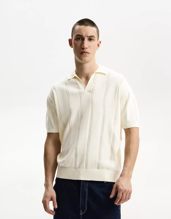 Póló BERSHKA, krémszínű