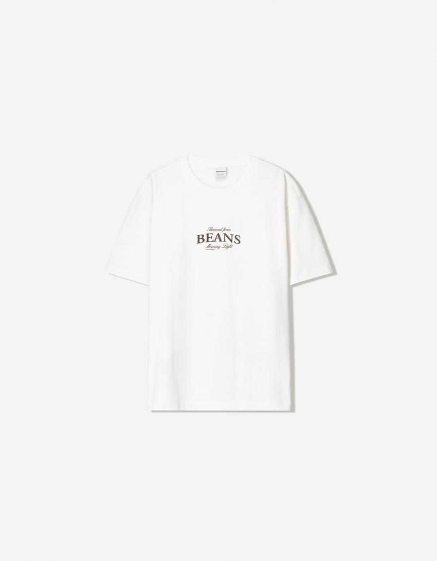 Póló BERSHKA, krémszínű