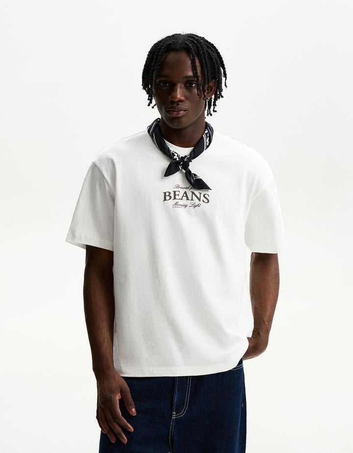 Póló BERSHKA, krémszínű