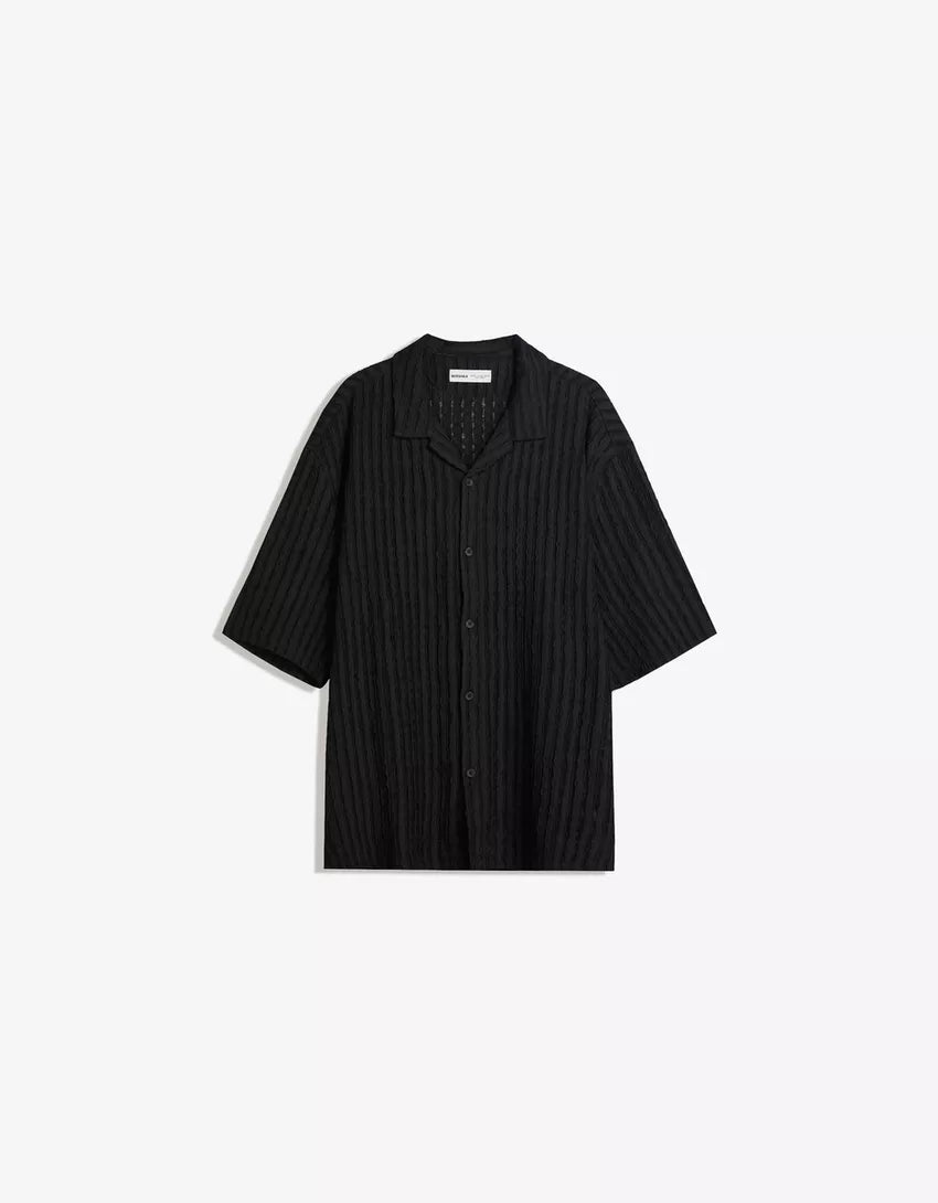 Rövid ujjú ing BERSHKA, fekete