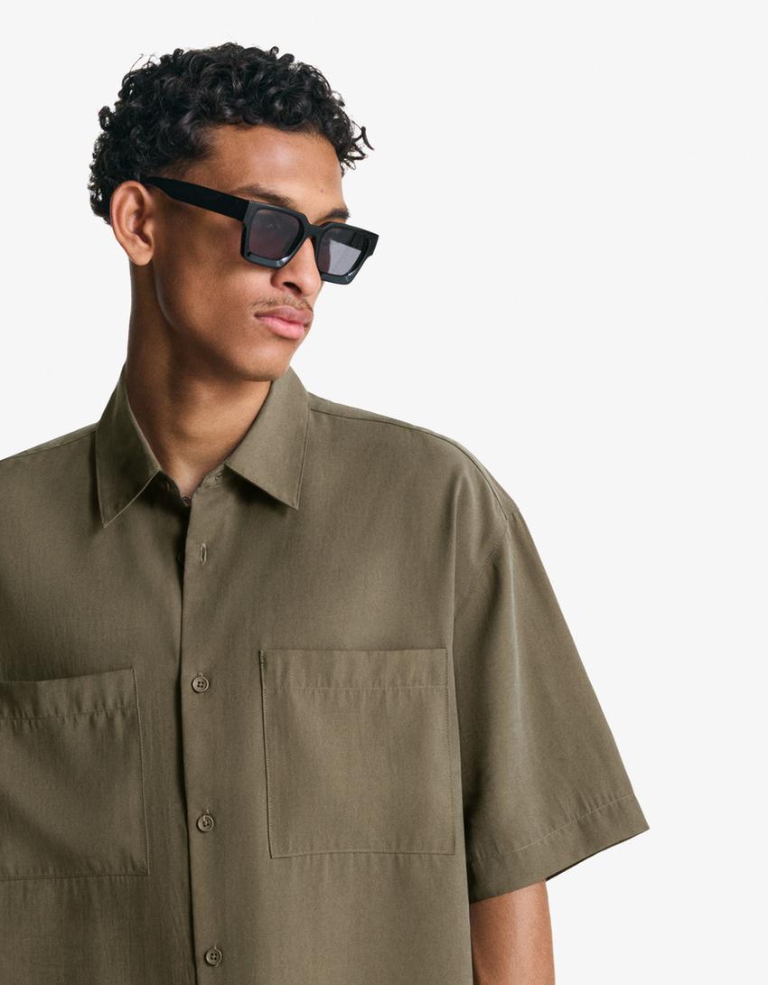 Rövid ujjú ing BERSHKA, khaki