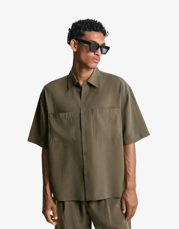 Rövid ujjú ing BERSHKA, khaki