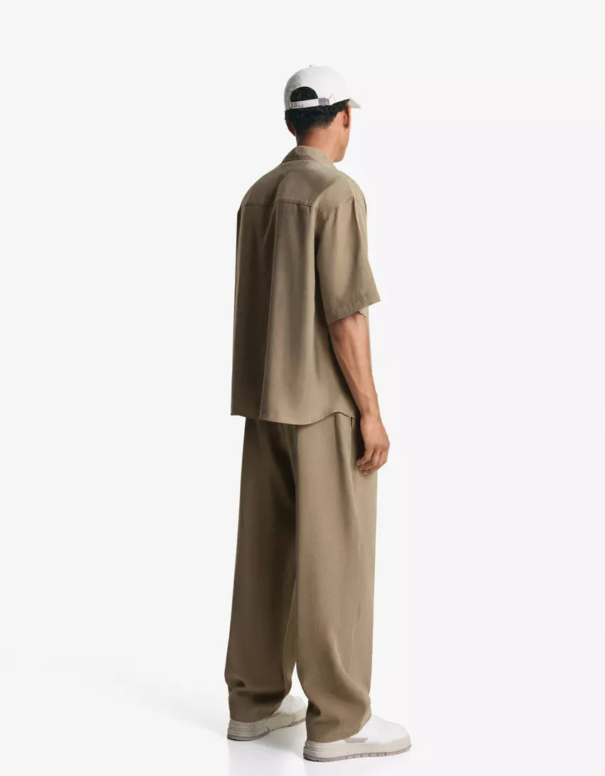 Rövid ujjú ing BERSHKA, bézs