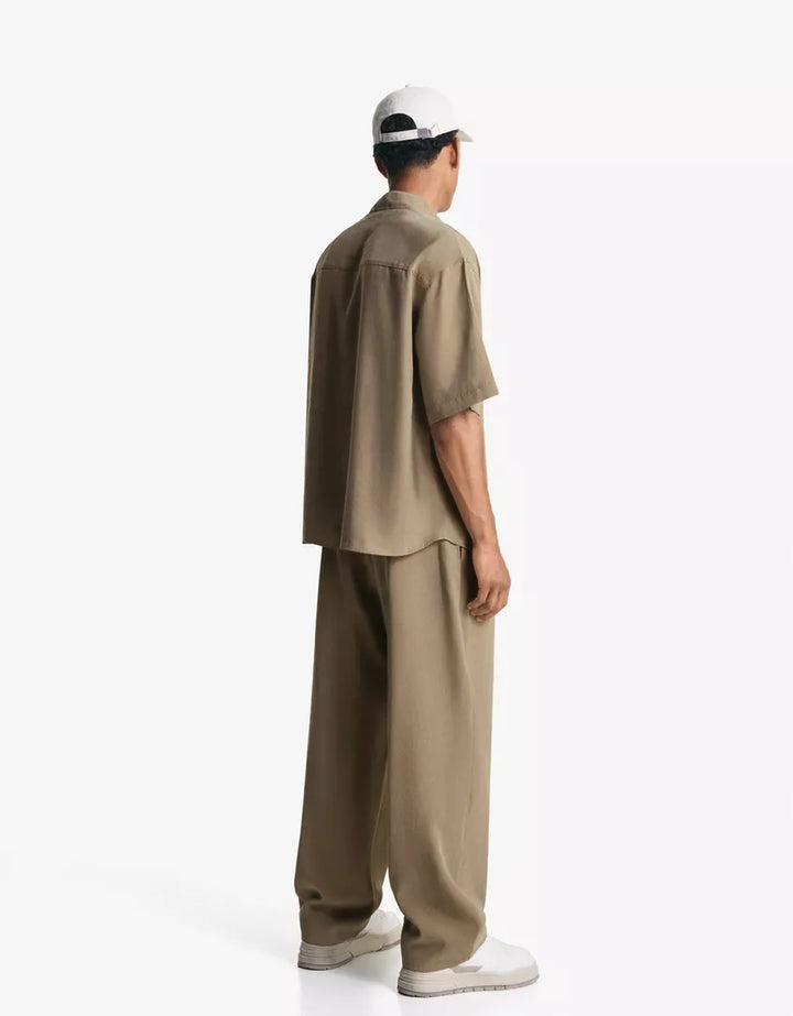 Rövid ujjú ing BERSHKA, bézs