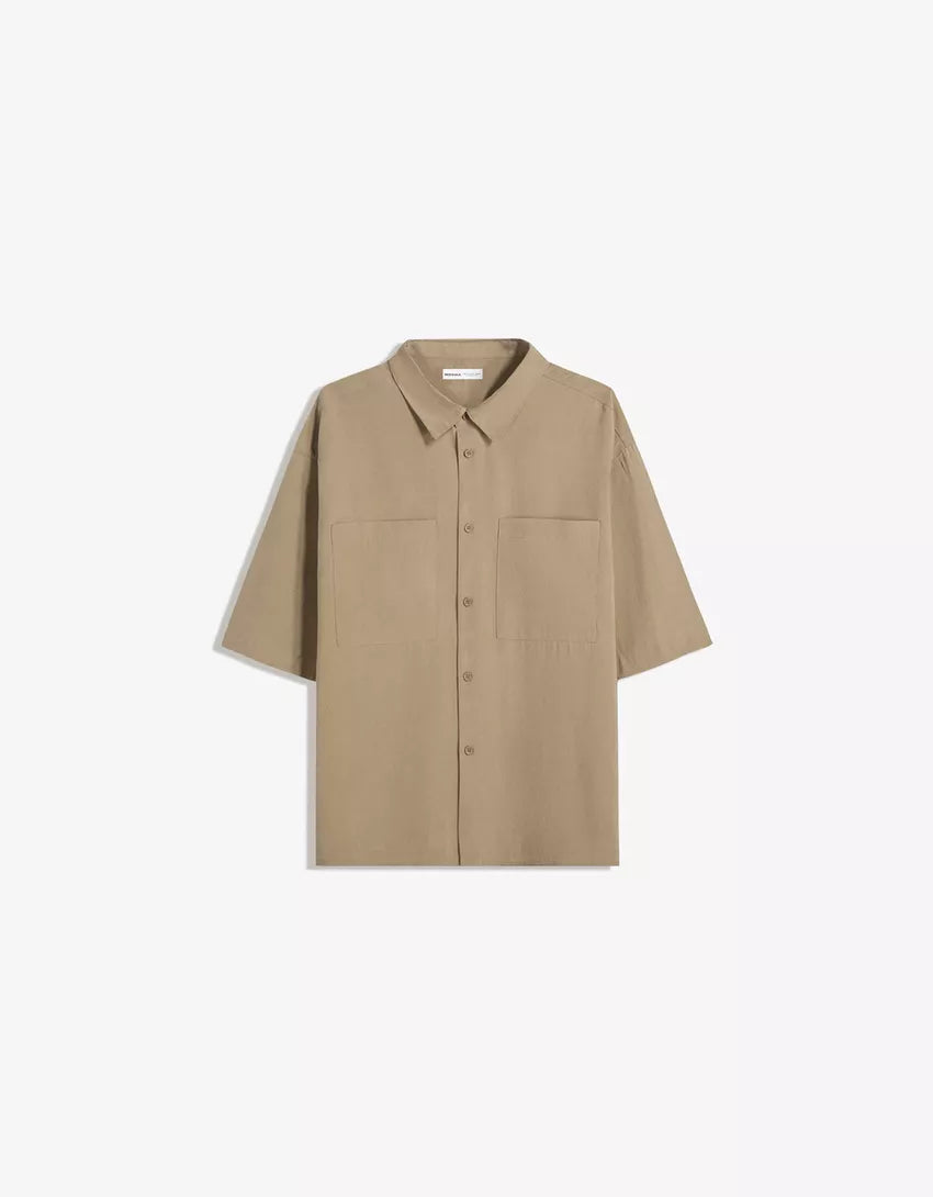 Rövid ujjú ing BERSHKA, bézs