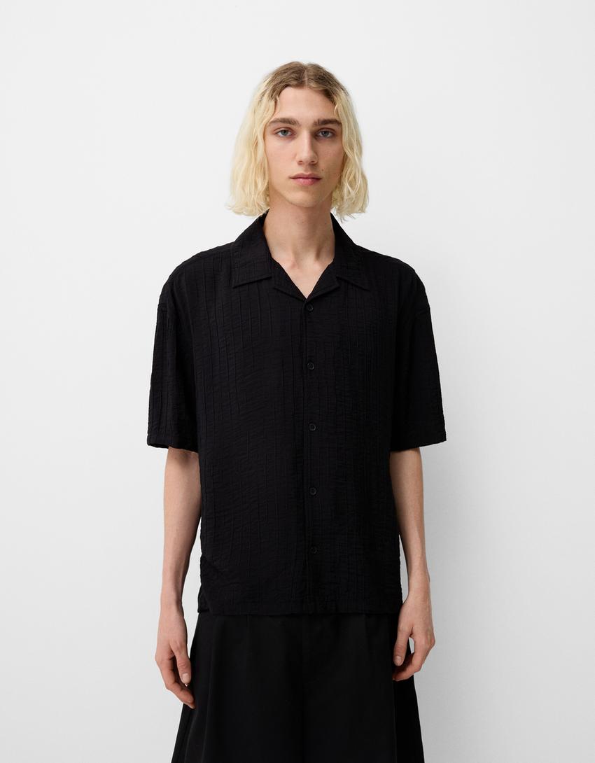 Rövid ujjú ing BERSHKA, fekete