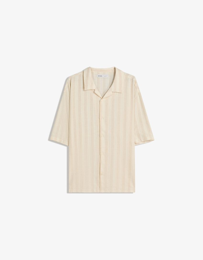 Rövid ujjú ing BERSHKA, krémszínű