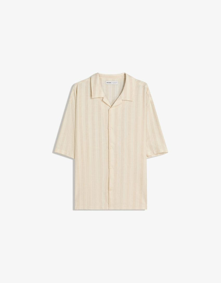 Rövid ujjú ing BERSHKA, krémszínű