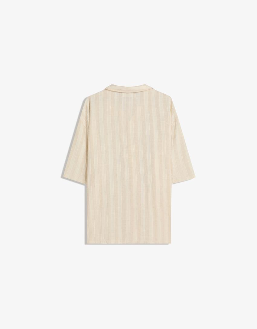 Rövid ujjú ing BERSHKA, krémszínű