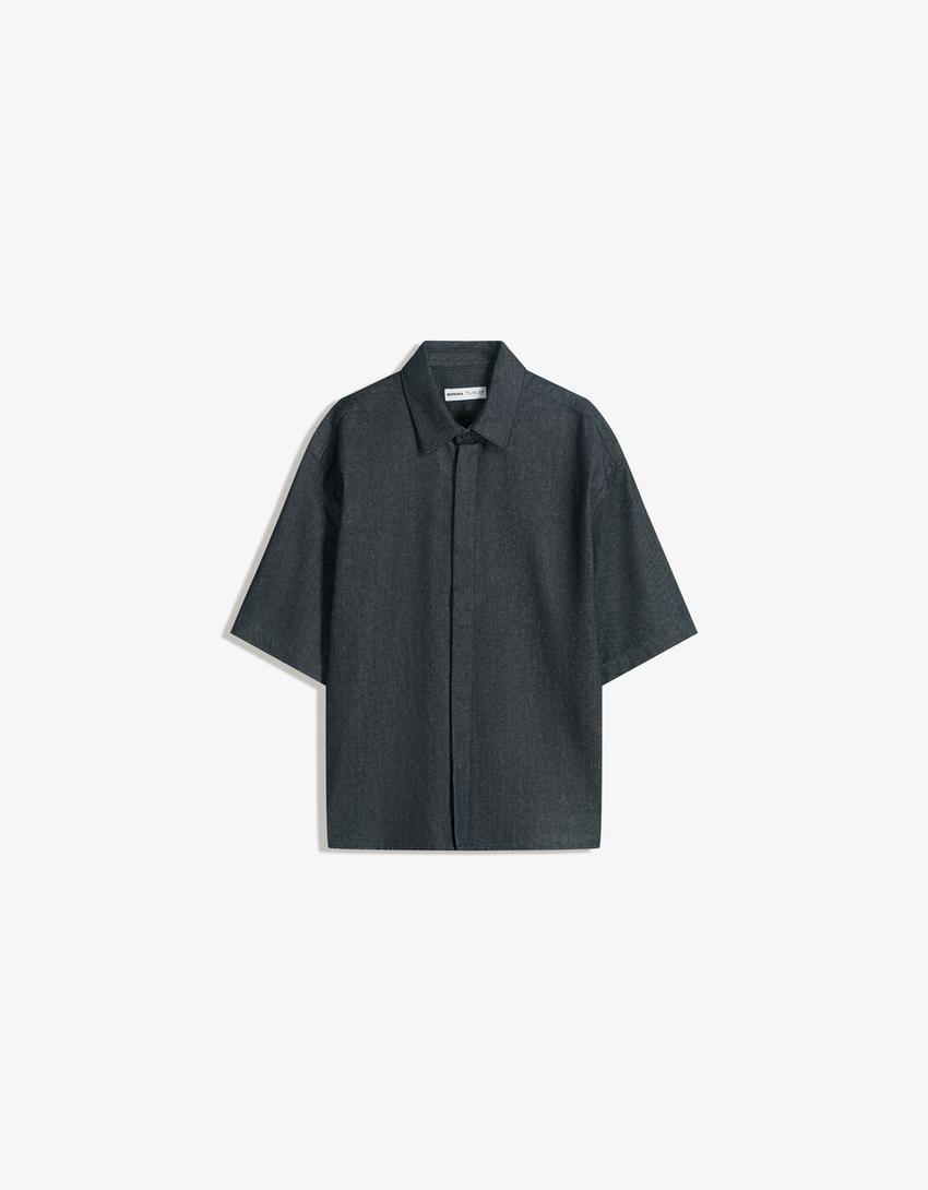 Rövid ujjú ing BERSHKA, kék