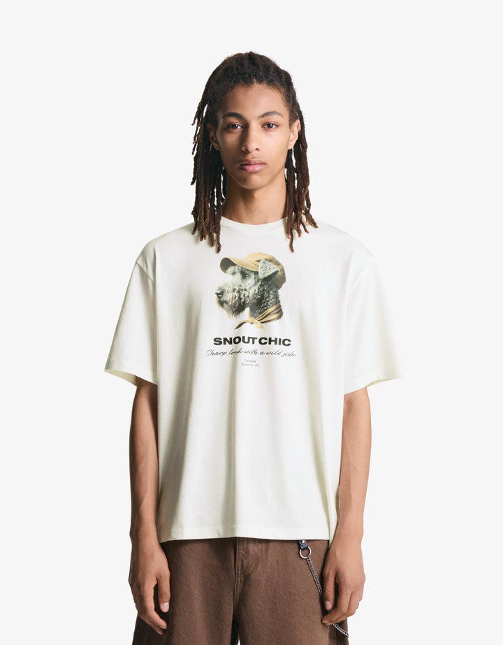 Tricou BERSHKA, crem