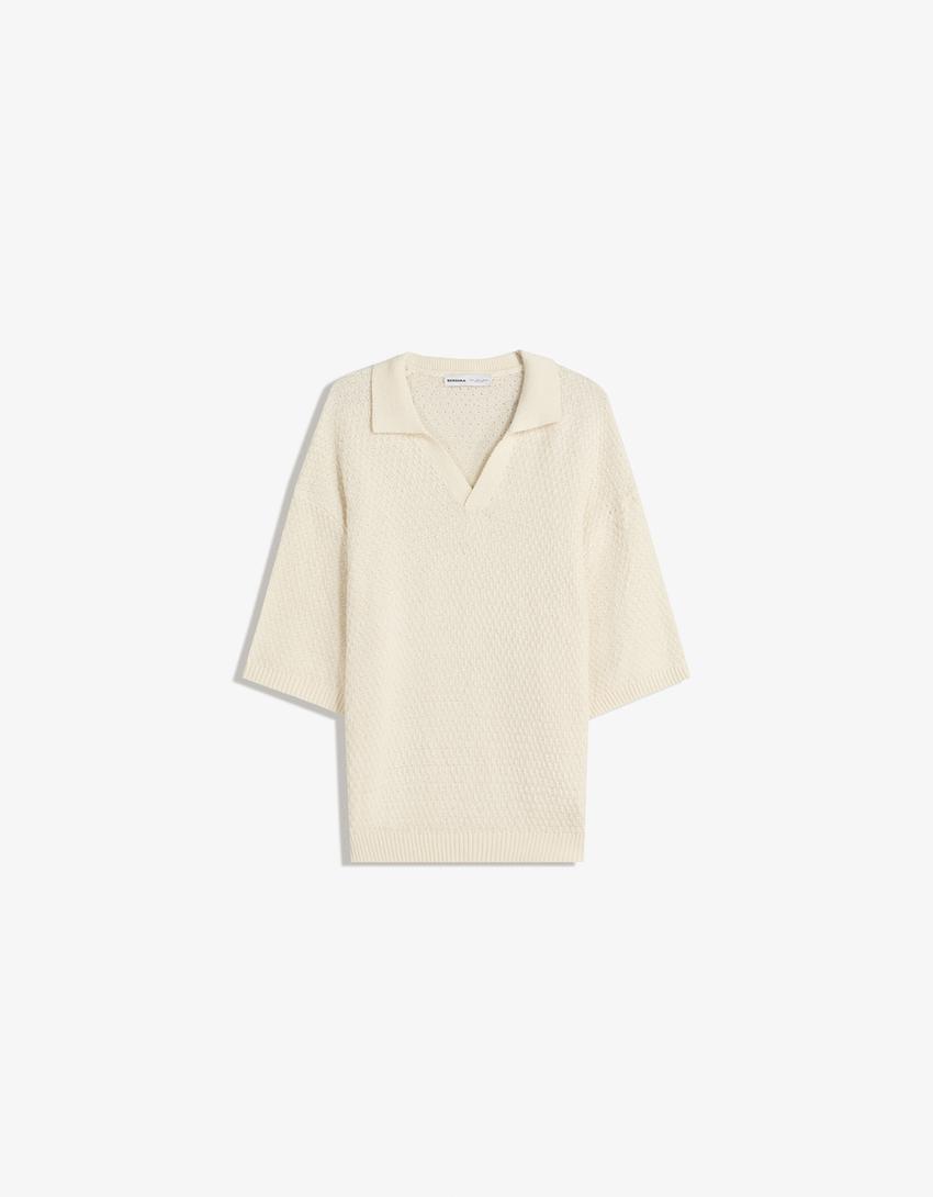 Blúz BERSHKA, krémszínű