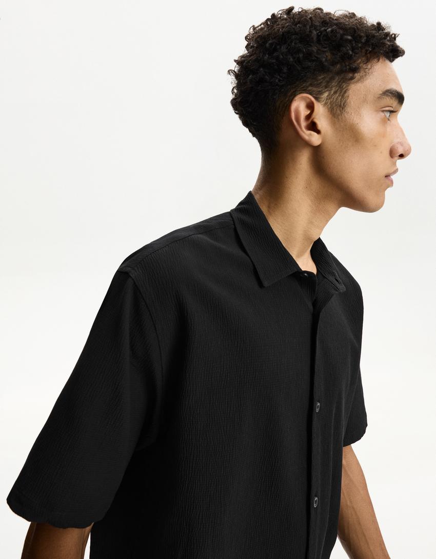 Rövid ujjú ing BERSHKA, fekete