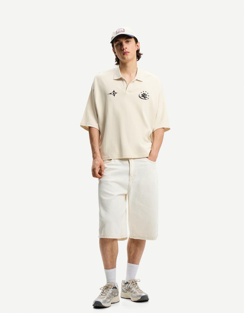 Póló BERSHKA, krémszínű