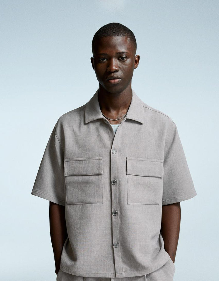 Rövid ujjú ing BERSHKA, szürke