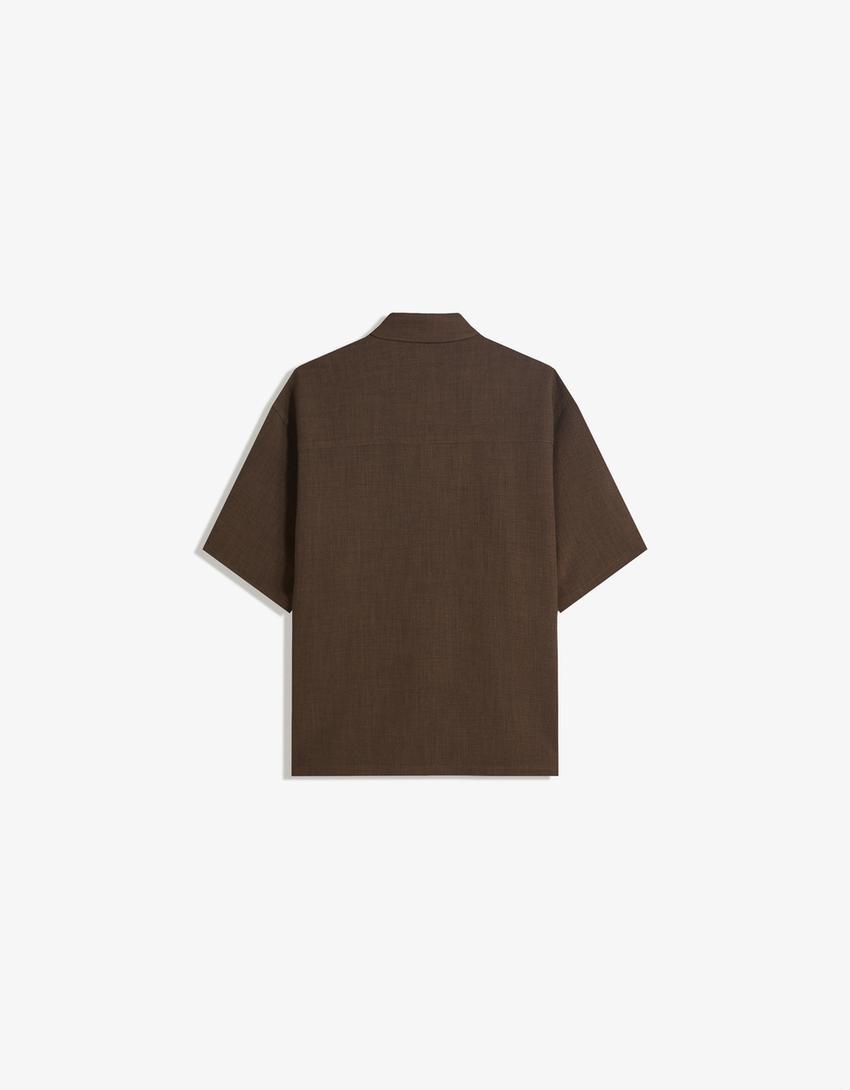 Rövid ujjú ing BERSHKA, barna