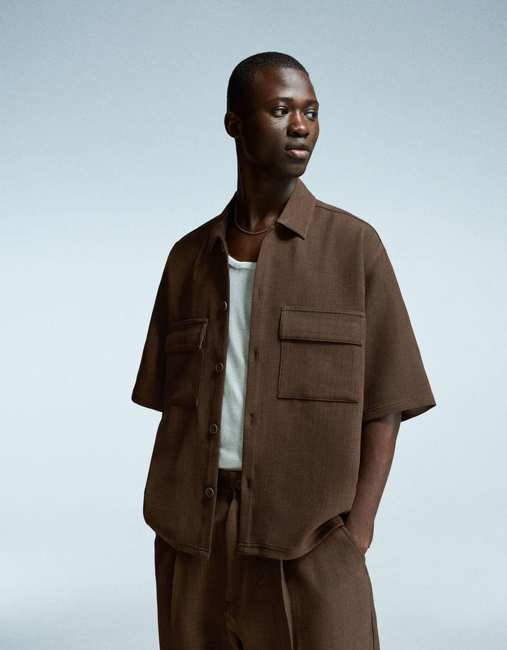 Rövid ujjú ing BERSHKA, barna