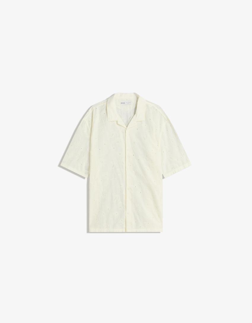 Rövid ujjú ing BERSHKA, krémszínű