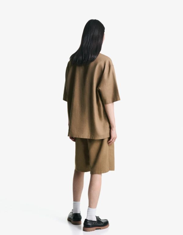 Rövid ujjú ing BERSHKA, barna