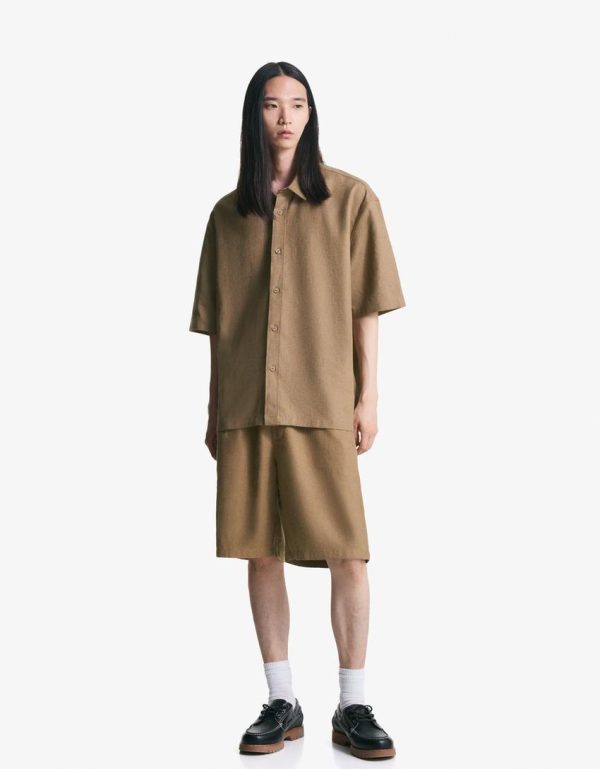 Rövid ujjú ing BERSHKA, barna