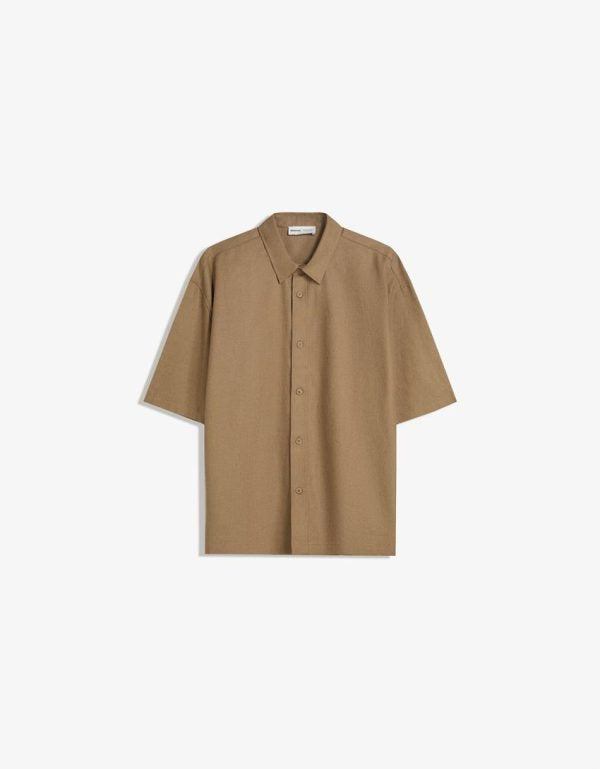 Rövid ujjú ing BERSHKA, barna