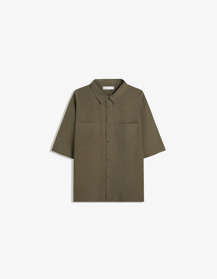 Rövid ujjú ing BERSHKA, khaki