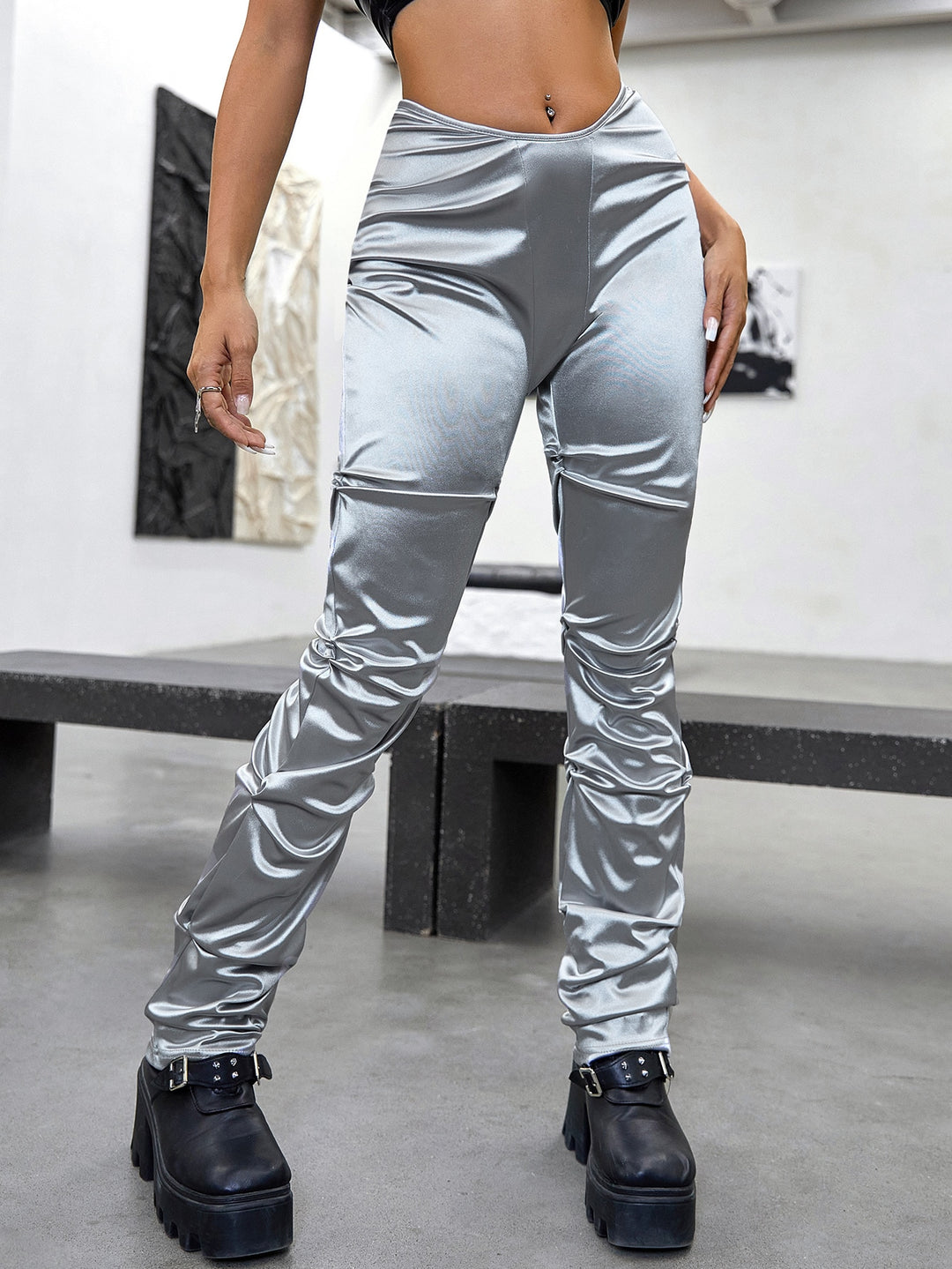 Pantaloni SHEIN, argintiu