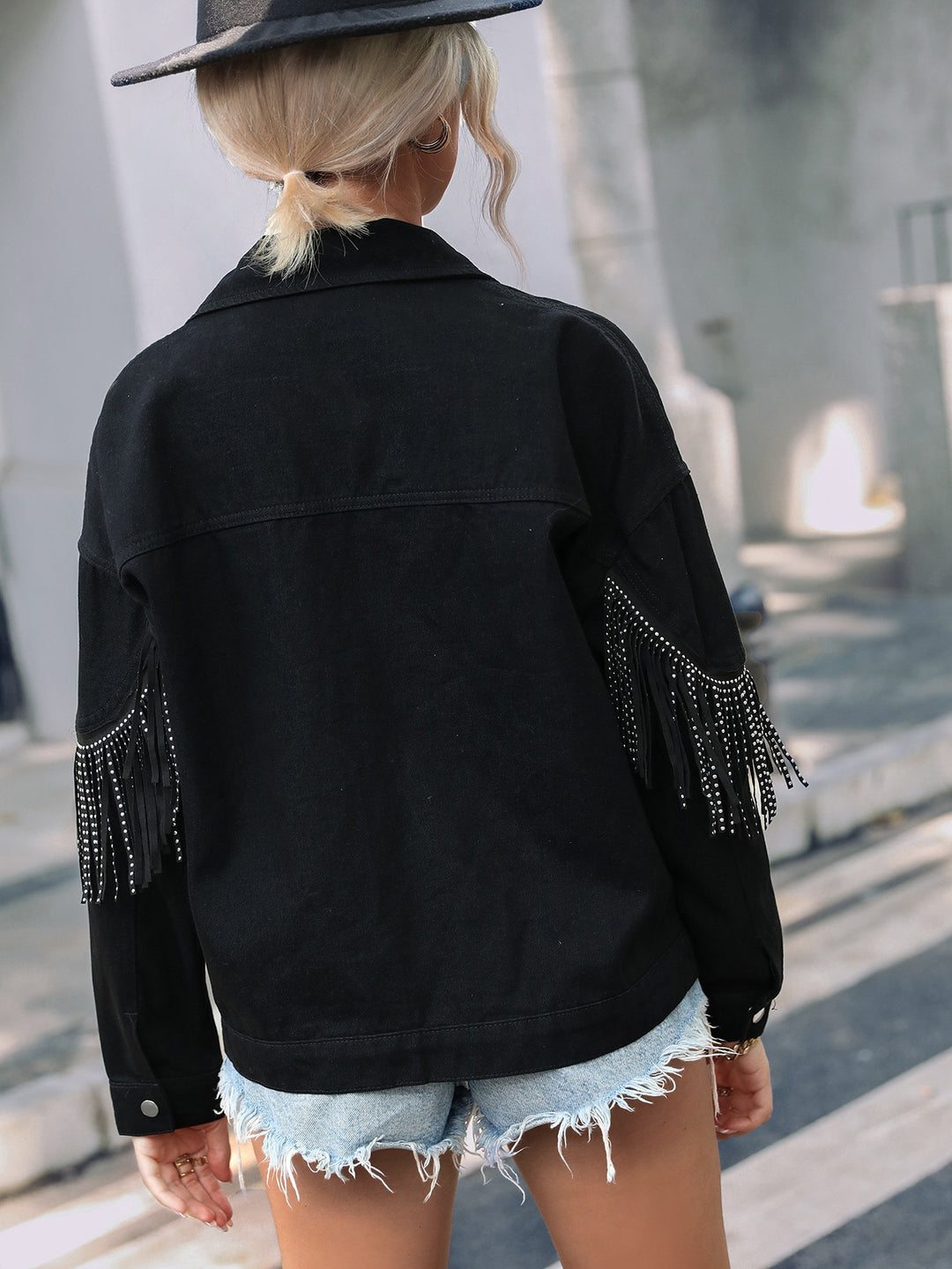 Jachetă denim cu volane SHEIN, negru