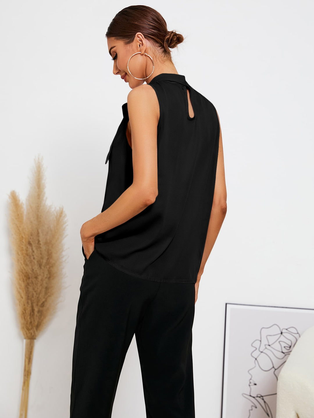 SHEIN ujjatlan blúz, fekete