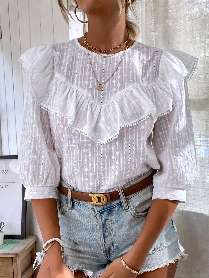 Top cu broderie SHEIN, alb