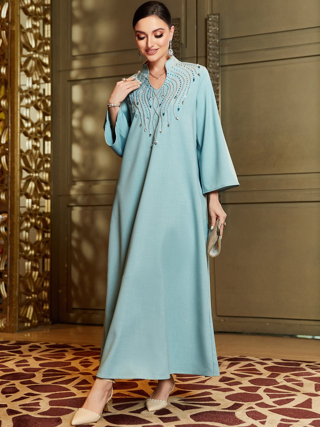 Set caftan și jalabiya SHEIN, turcoaz