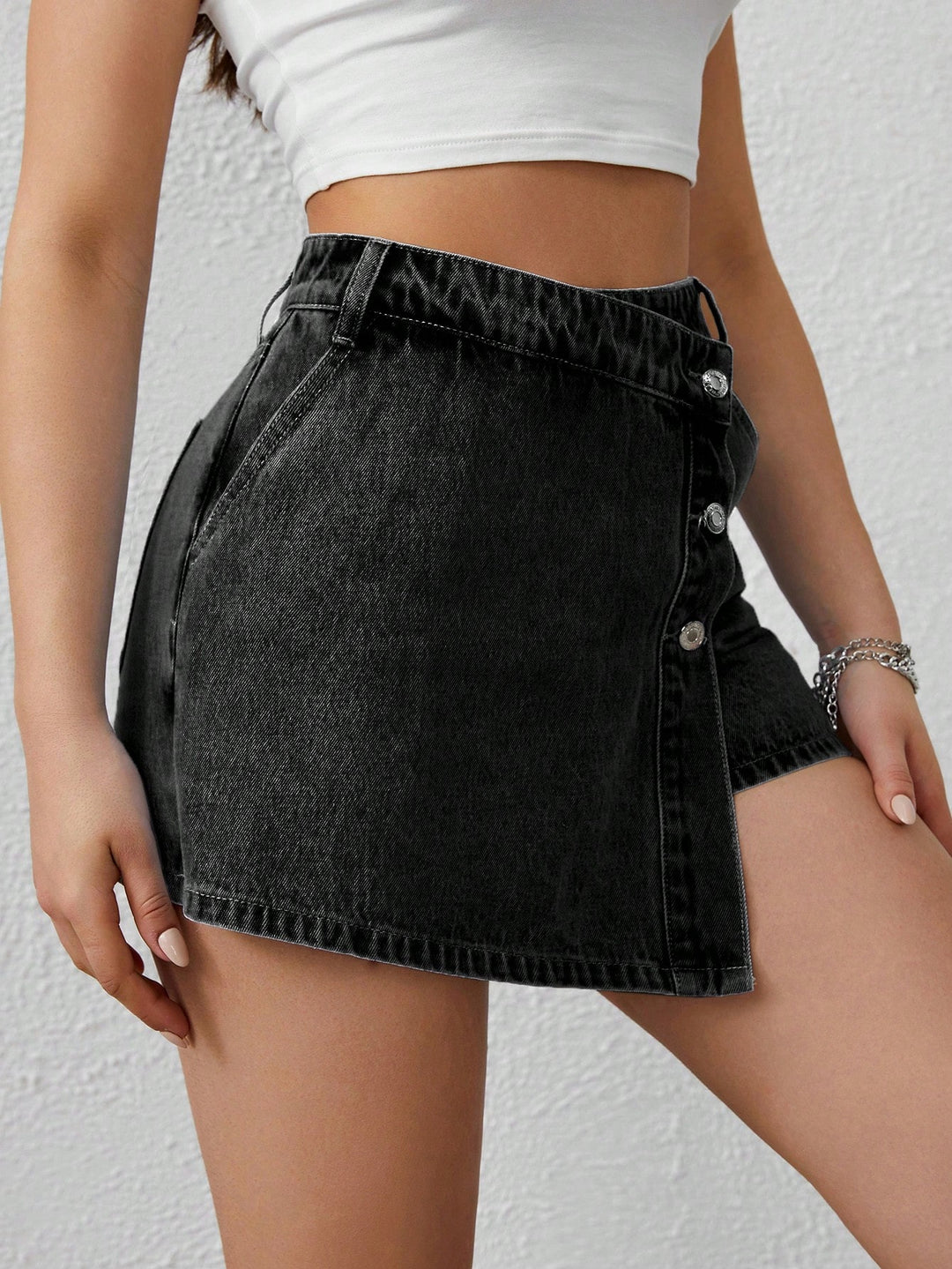 SHEIN farmer sortszoknya, fekete