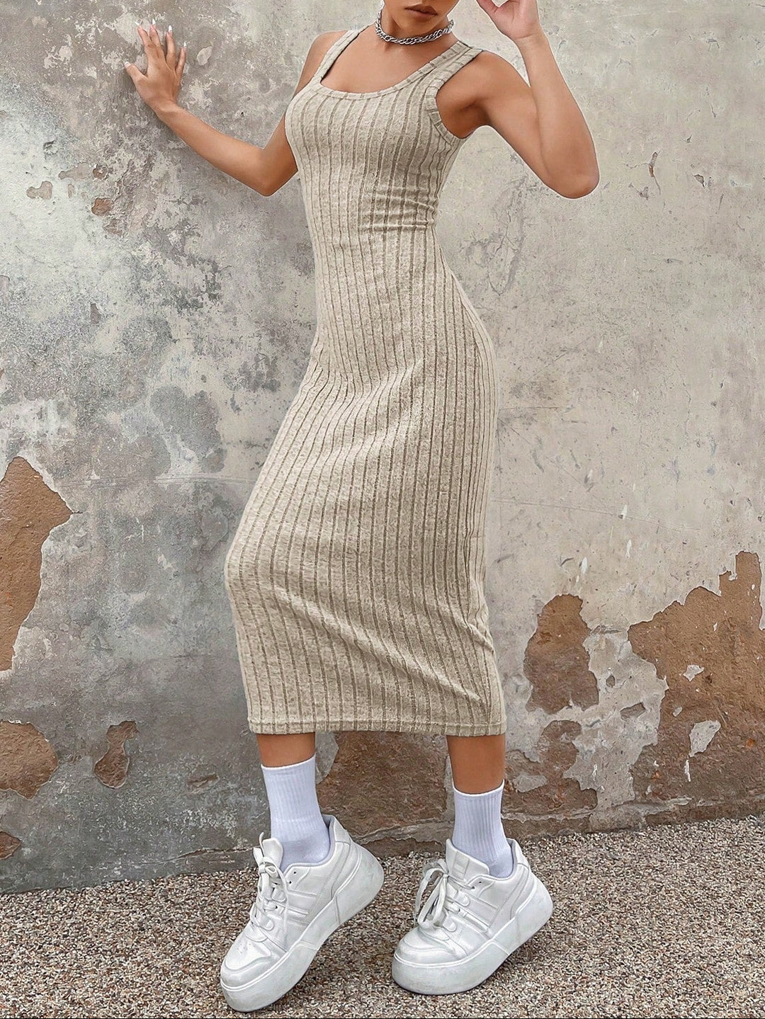 SHEIN midi ruha, szürke