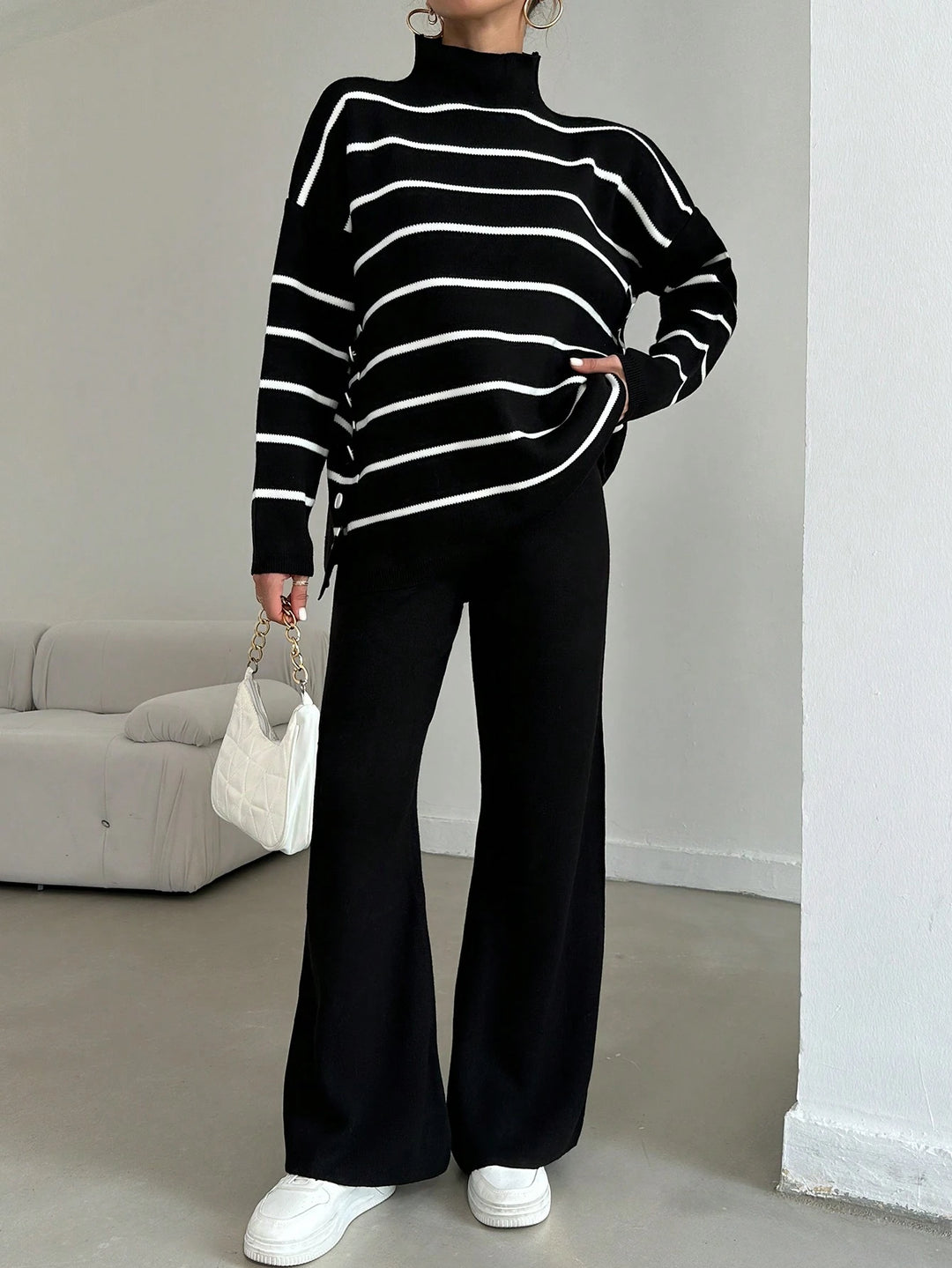 SHEIN Flared gebreide broek, zwart