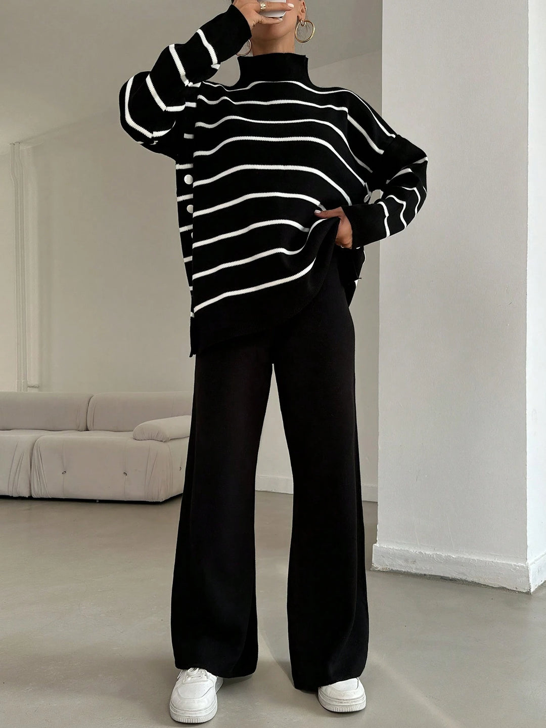 SHEIN Flared gebreide broek, zwart