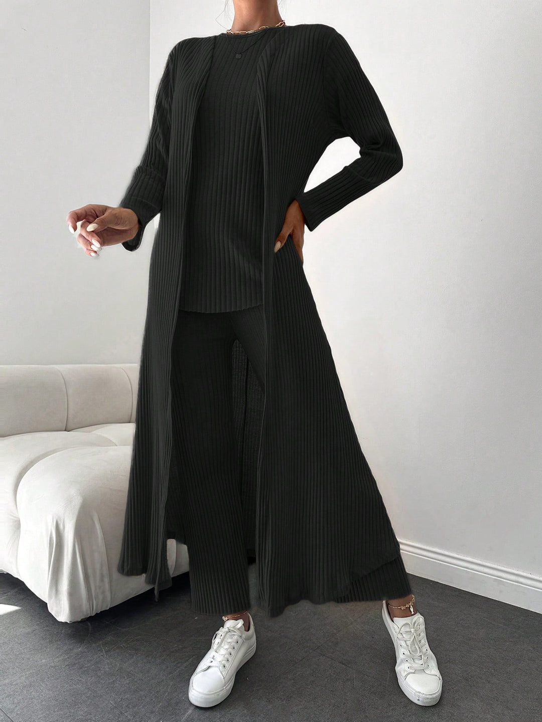Cardigan lung SHEIN, negru