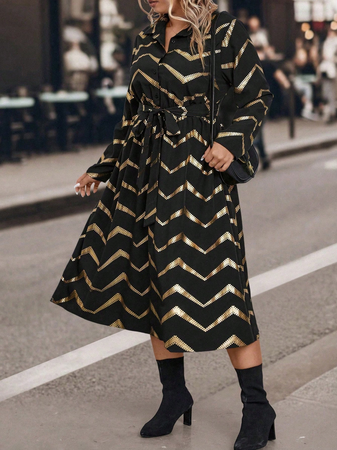 Shein Curve+ midi ruha, fekete