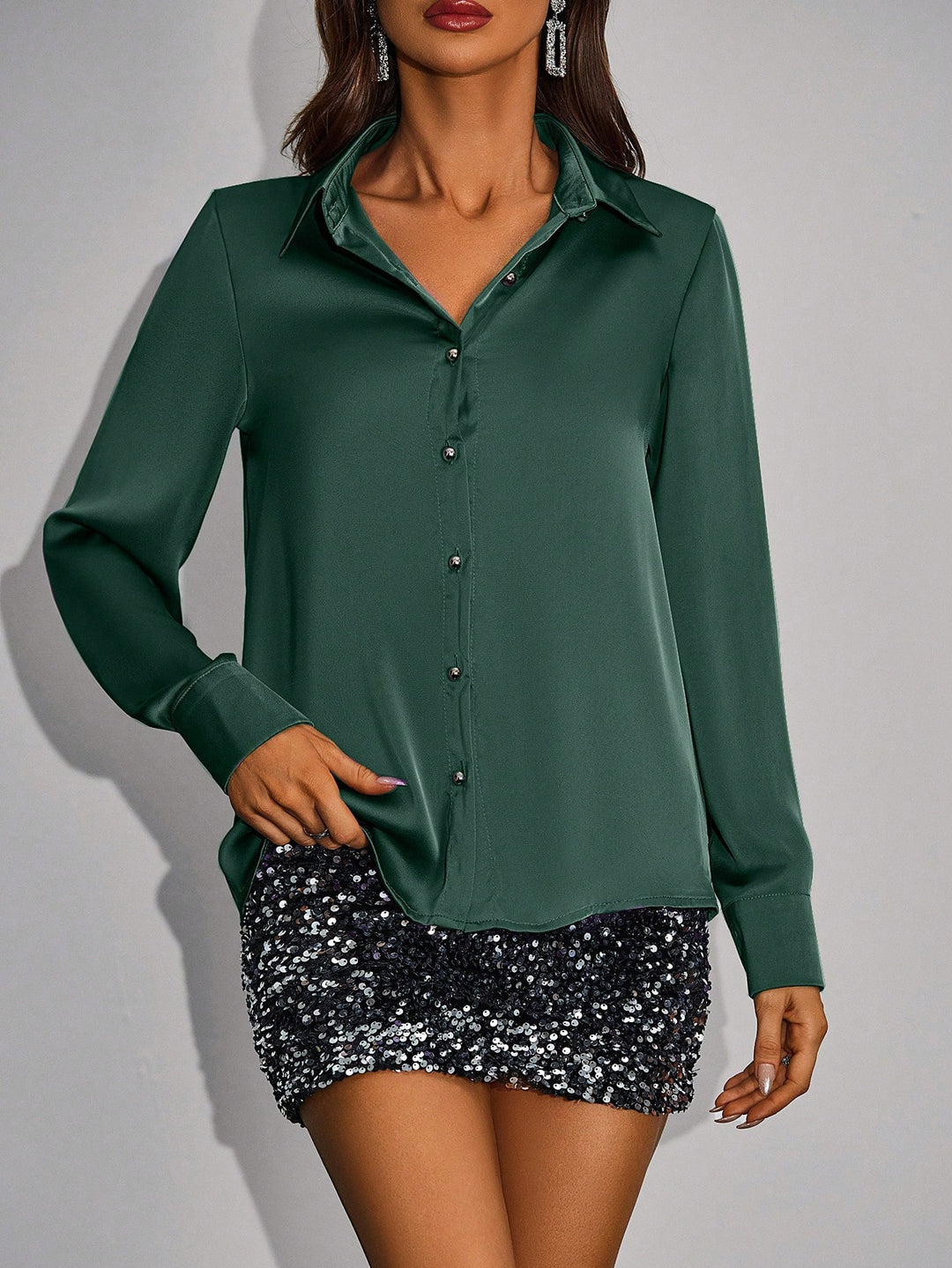 Tricou cu mâneci lungi SHEIN, verde