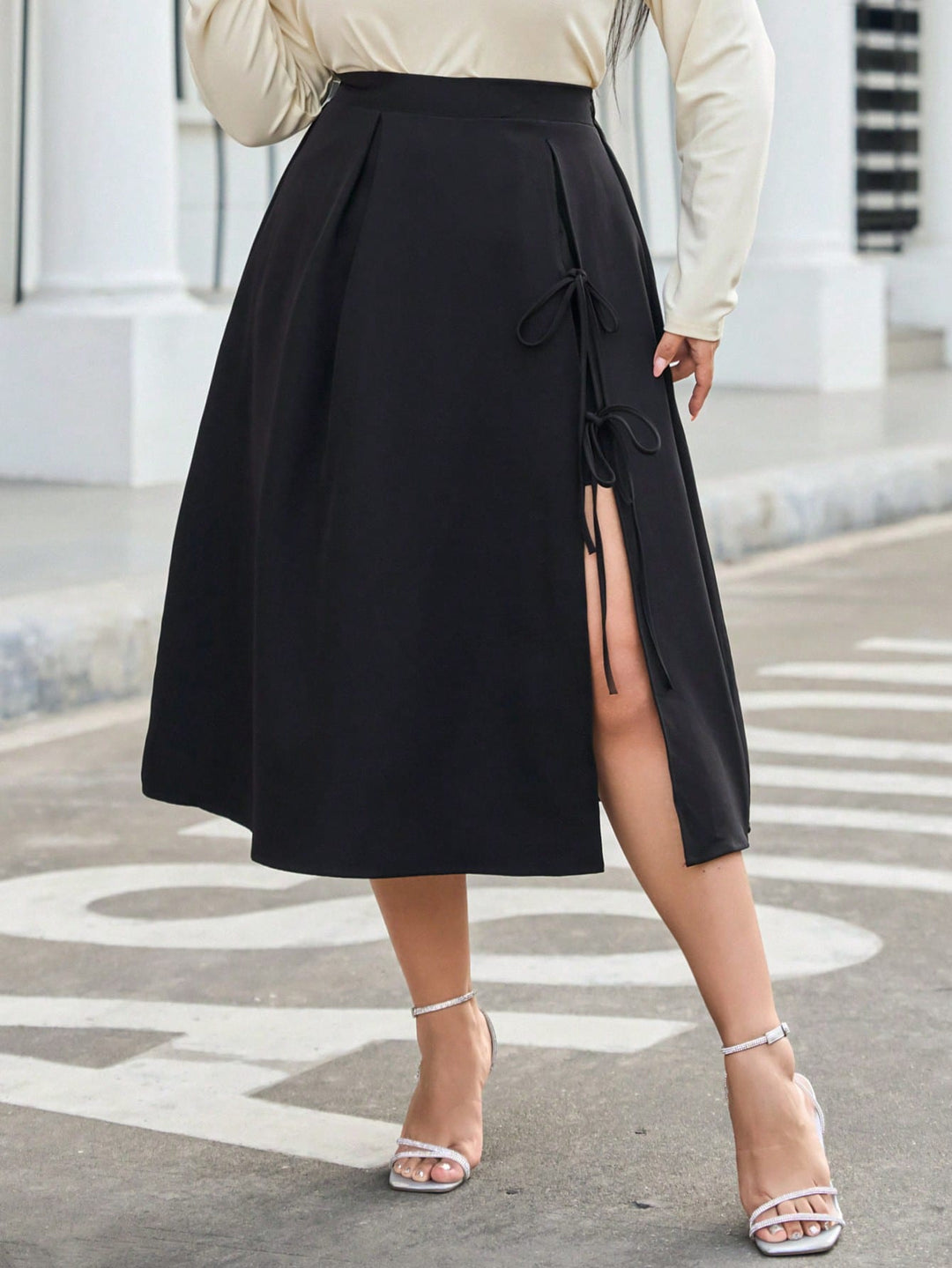 Fustă midi Shein Curve+, negru