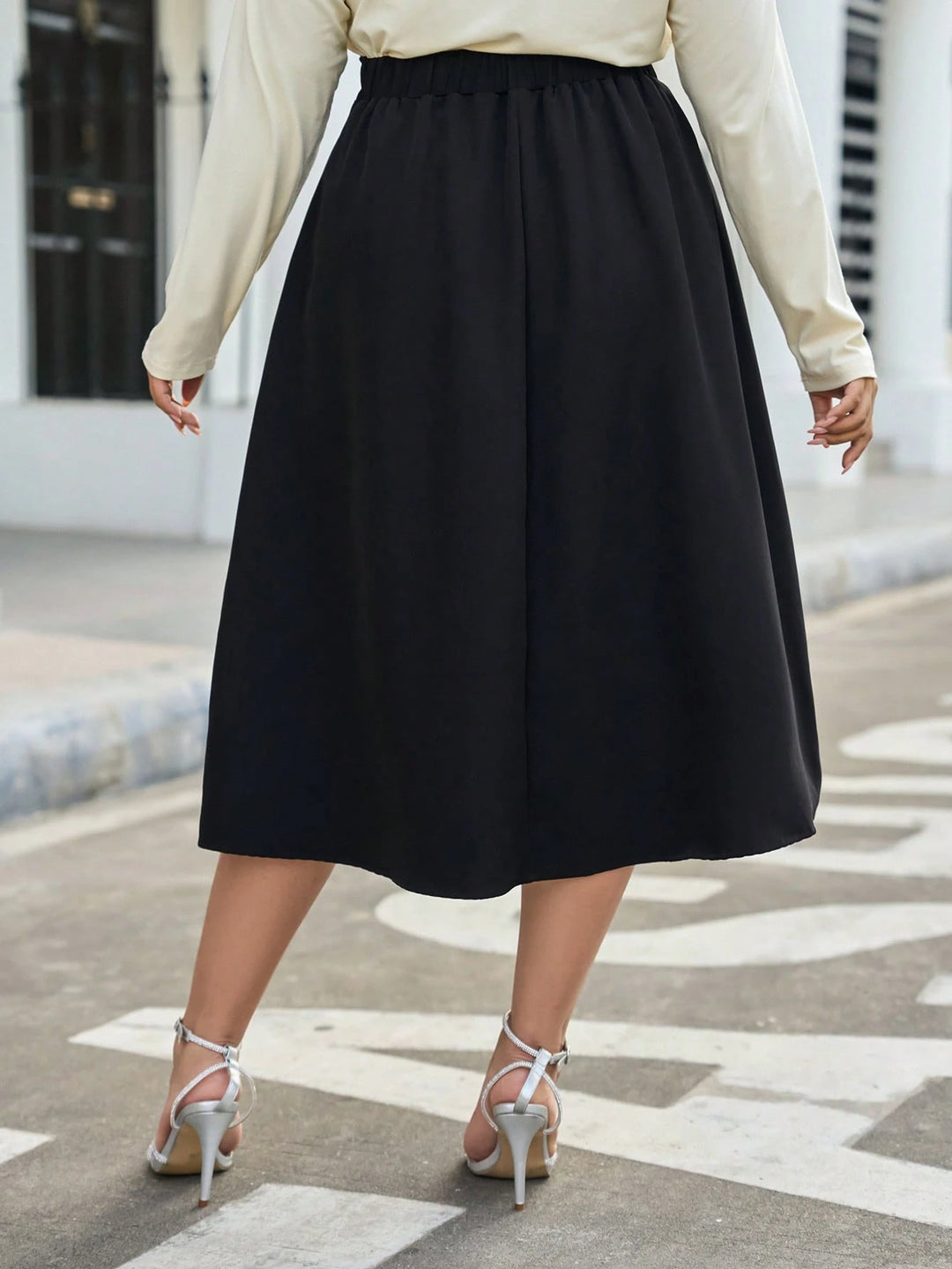 Fustă midi Shein Curve+, negru