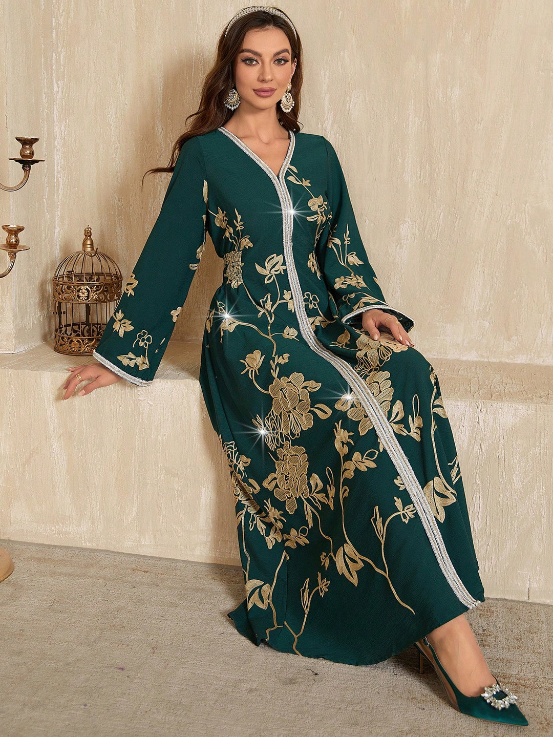 Set caftan și jalabiya SHEIN, verde
