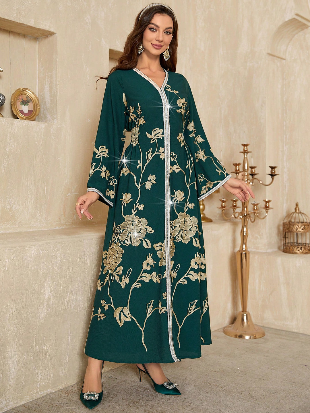 Set caftan și jalabiya SHEIN, verde