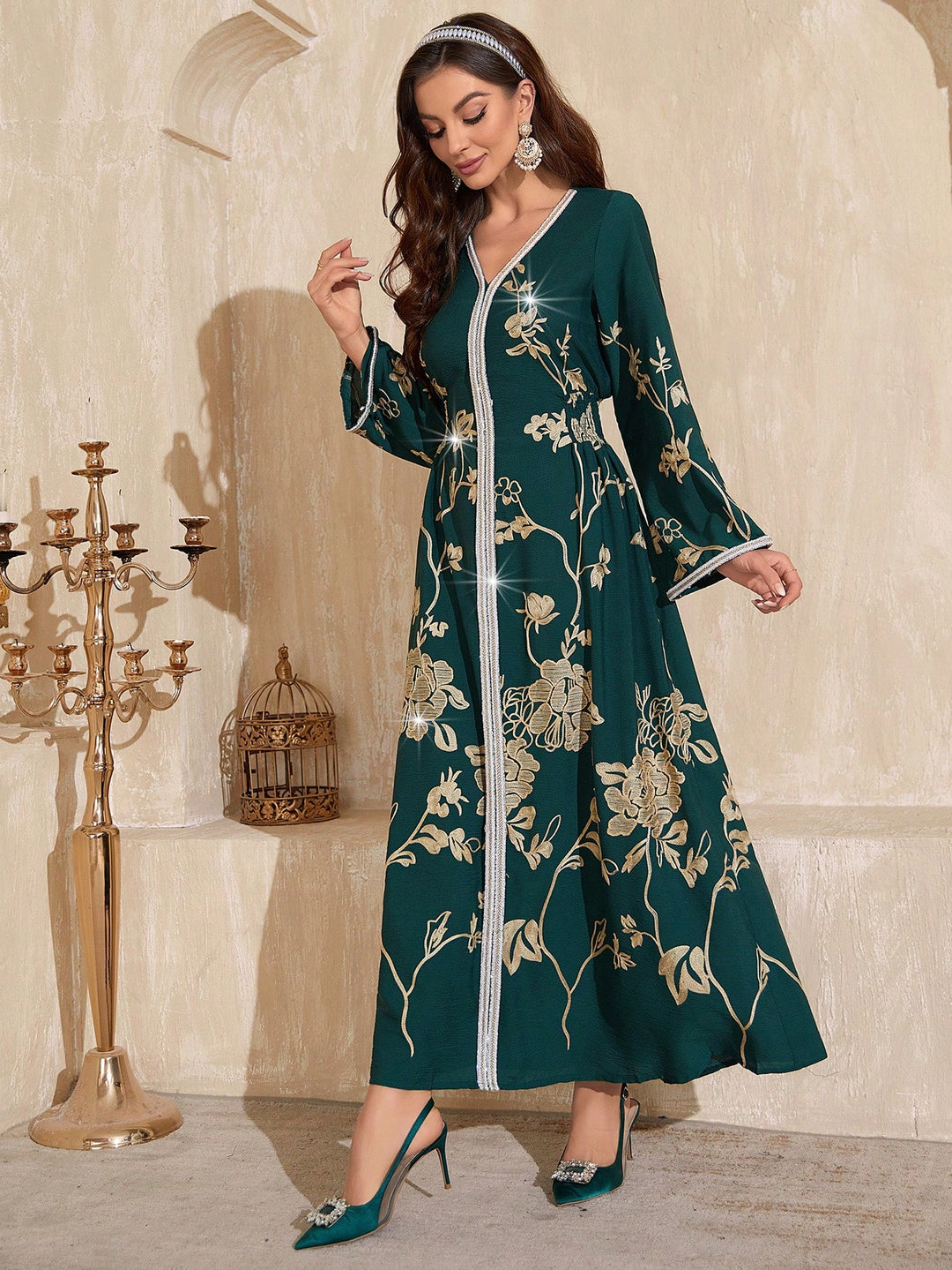 Set caftan și jalabiya SHEIN, verde