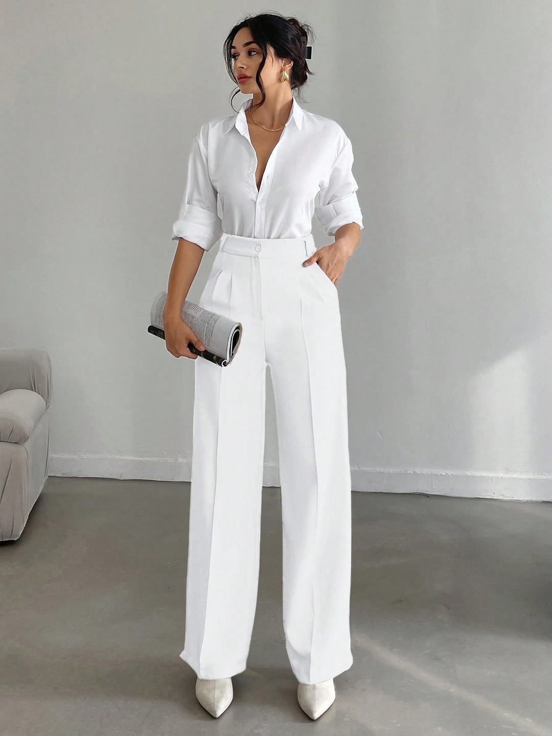 Pantalon SHEIN, alb